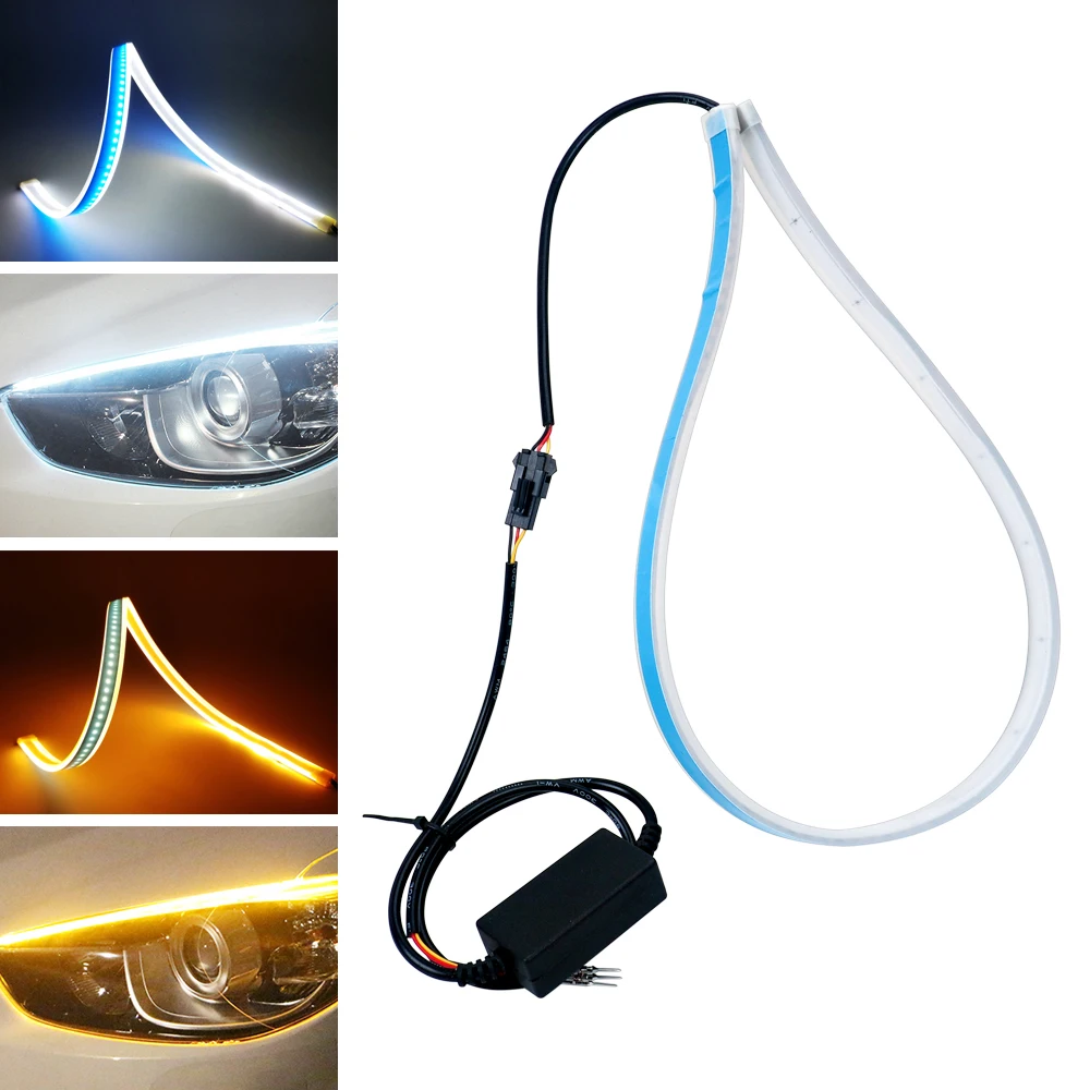 2PCS 60cm White Amber DRL Car LED Light Strip Running Turn Signal Lamp Angel Eye Headlight Strip LED Daytime Running Light 2PCS 60cm White Amber DRL Car LED Light Strip Running Turn Signal Lamp Angel Eye Headlight Strip LED Daytime Running Light
