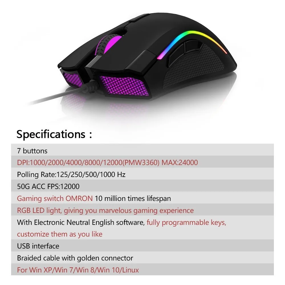 Delux M625 PMW3360 сенсор игровая мышь 12000 dpi 12000FPS 7 кнопок RGB подсветка оптическая проводная мышь с огненным ключом для FPS геймера