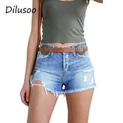 Dilusoo отверстия Для женщин Джинсовые шорты Ленточки эластичные узкие летние джинсы, шорты для дамы Европа 2019 женские повседневные шорты
