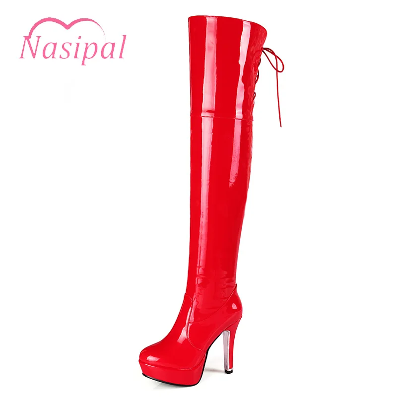 

Nasipal Night Club Shoes Woman Wedding Shoes High Heels Thigh High Boots Thick Heels Sexy Long Boots Size 48 Pole Dance Boots