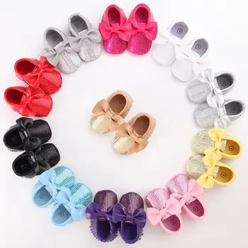 

2018 Latest Children's Wear Newborn Toddler Baby Girl Bow Anti-slip Leather Christening Pram Shoes Soft Sole Sneaker 0-18M