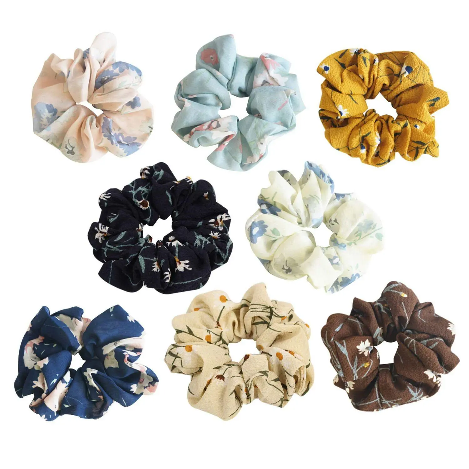8 Pack Colorful Bobbles Elastic Hair Bands Chiffon Floral Fabric Hair