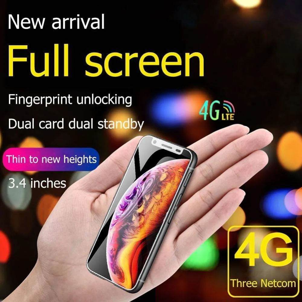 Супер Мини Melrose 2019 4G Lte маленький смартфон 3,4 ''MTK6739 4 ядра Android 8,1 отпечатков пальцев ID 2000 mah мобильного телефона