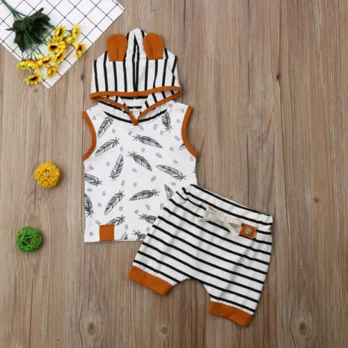 HLB1ovhiL4jaK1RjSZFAq6zdLFXaG.jpg Citgeett Summer Newborn Baby Boy Girl Hoodie Sleeveless Tops+Striped Shorts Pants Outfit Clothes Tracksuit Cute Set - Image 2