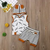 Citgeett Summer Newborn Baby Boy Girl Hoodie Sleeveless Tops+Striped Shorts Pants Outfit Clothes Tracksuit Cute Set - Image 2