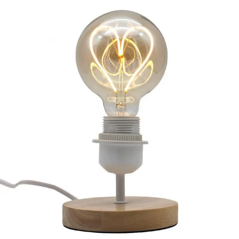 

E27 Antique Wood Imitation Wooden Table Lamp With Switching Wires Solid Wood led Table Light Desk Lamps