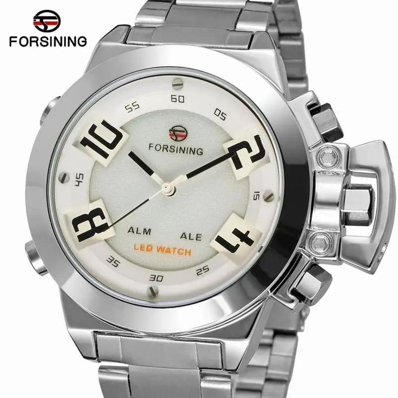 

Forsining Steampunk Men Watches Silver Stainless Steel Metal Bracelet Clasp Men's Mechanical Wristwatch Skeleton Watches Clock