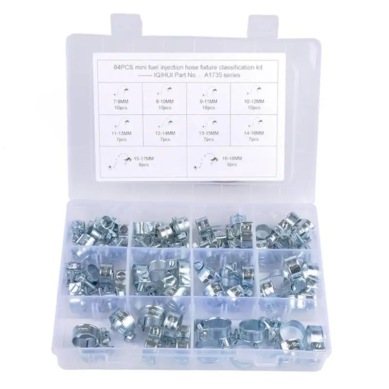 

84pcs Car Mini Fuel Injection Hose Clamps Assortment Kit for Diesel Petrol Pipe Auto Accessories