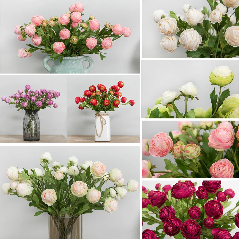 

Simulation flower artificial fake flower European mini three small dew lotus diy wedding plant wall home office mall