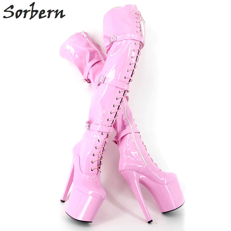 

Sorbern Sexy Over The Knee Thigh High Boots Women Custom Leg Fetish 20cm High Heels Shoes Women Pink Boots Multi-colors