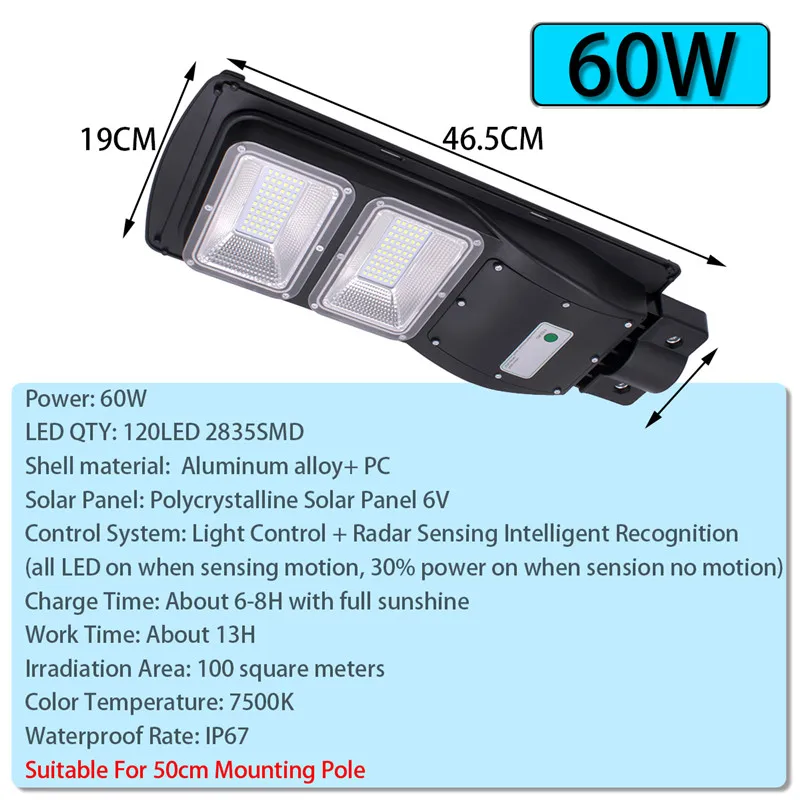 60/90W 120/180LED Солнечный уличный светильник радар + движения PIR Сенсор на открытом