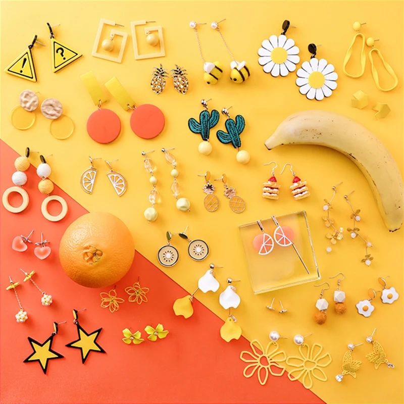 

Geometric Cactus Graceful Food Sweet fresh summer series Orange Long 1Pair Yellow Girl heart High Quality 22 Colors Drop Earring