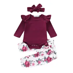 Милые топы для новорожденных девочек, комбинезон, штаны с цветочным принтом, комплект одежды для детей 0-24 м, осень-весна, длинный рукав