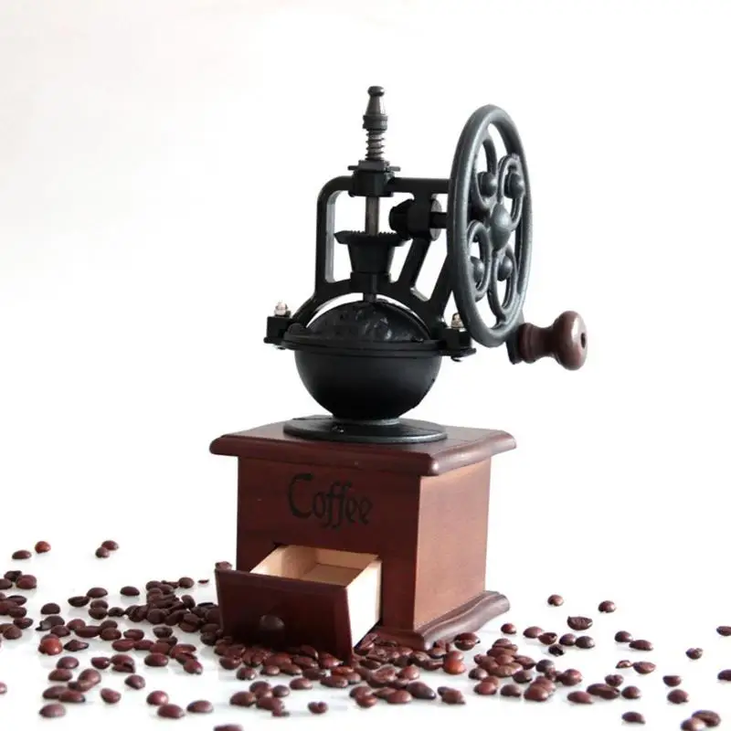 

Manual Coffee Grinder Wooden Coffee Bean Mill Grinding Ferris Wheel Kitchen Retro Style Design Coffee Vintage Maker Tool