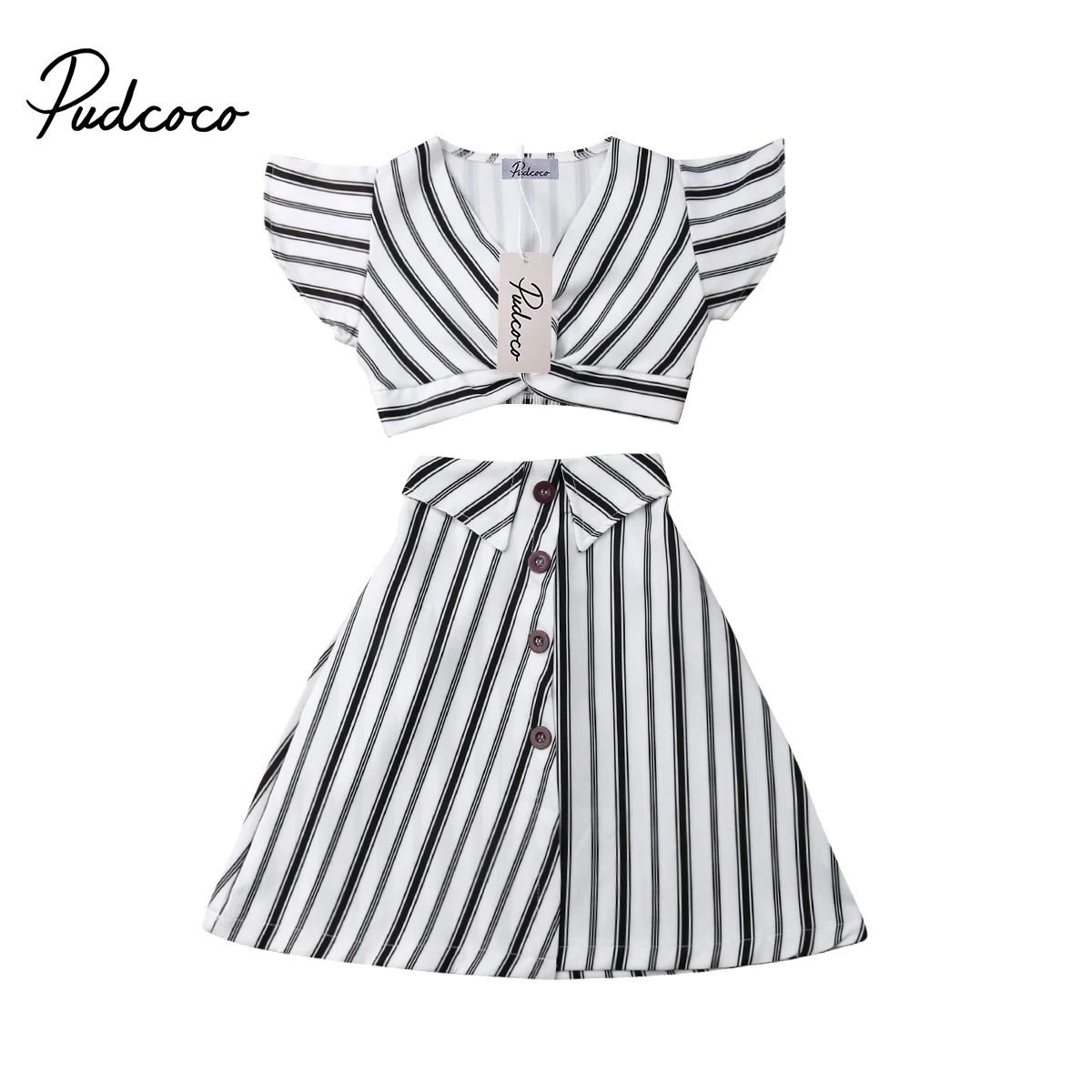 

Casual Striped 2019 Baby Girl summer clothing set Party Dress Crop Tops A-lined Skirt Outfit for Children Clothes Kid Toddler