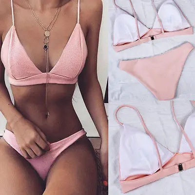 

Women New 2018 Bikini Set Push-up Padded Bra Swimsuit Bathing Suit Swimwear Pink Pretty Costume