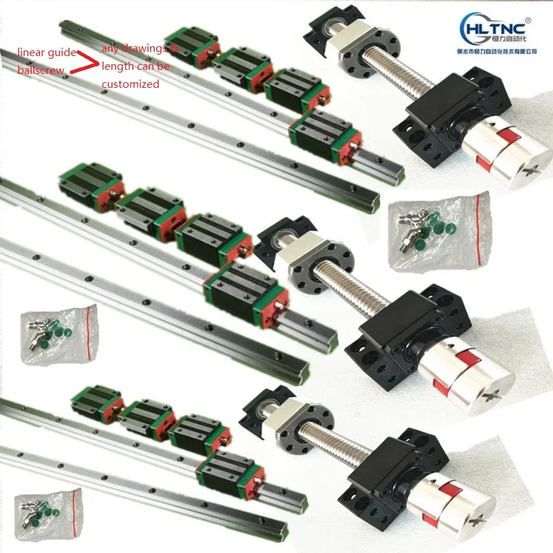 

6 set linear guide rail width 20mm HGH20 HGR20+SFU1605 -500/500/250mm +3BKBF12+3dsg16h+ 3 COUPLER