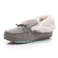 2017 Женская Мода Женские ботильоны зимние женские сапоги Ugg australia туфли на плоской подошве мелкой размер из флока без шнуровки на 35-40
