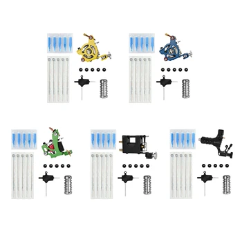 

Complete Tattoo Kit Machine Needles Tube Tips Handle Grip Rubber Pads Set