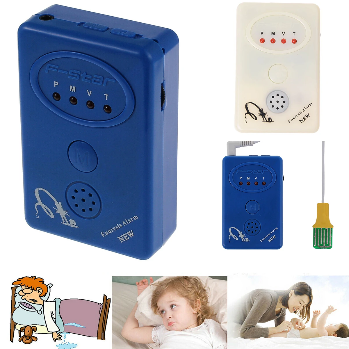 

Top Quality Blue Bedwetting Enuresis Adult Baby Urine Bed Wetting Alarm +Sensor With Clamp