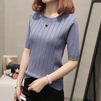 

Silk Short Sleeve Knitting Unlined Upper Garment Thin Sweater Woman