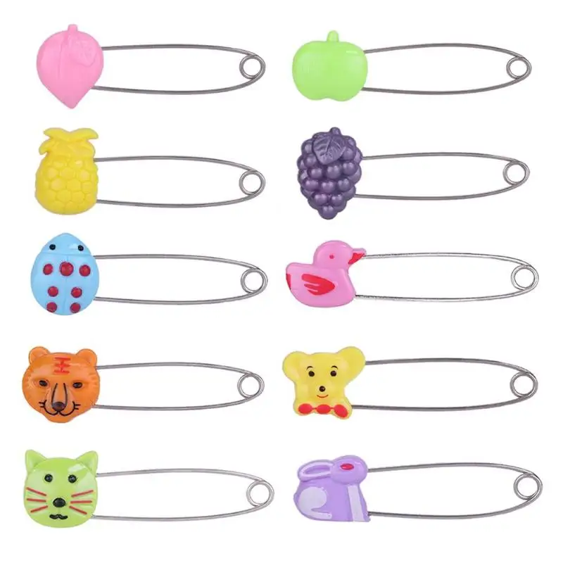 

4/6pcs Plastic Head Safety Pins Infant Kids Cloth Nappy Locking Buckles Baby Care Shower Diaper clips candy color Brooch Holder