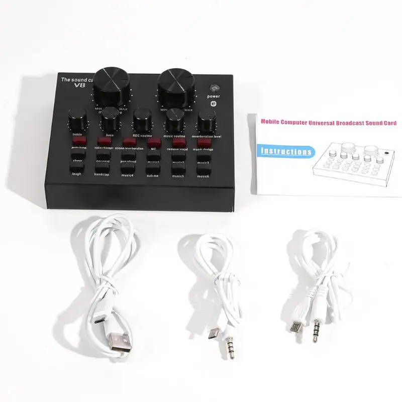 V8 аудио Внешняя USB гарнитура микрофон К песня прямая трансляция Звуковая карта