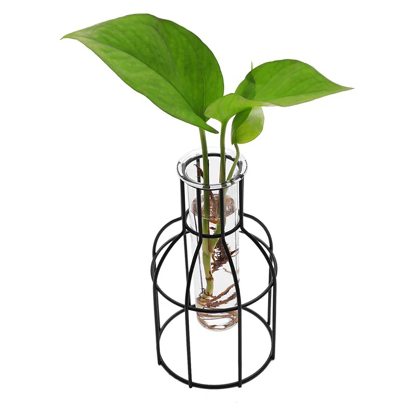 

Nordic Style 3D Glass Iron Art Geometric Vase With Cuvette Tabletop Plant Bonsai Flower Wedding Home Decoration Accessories Lo
