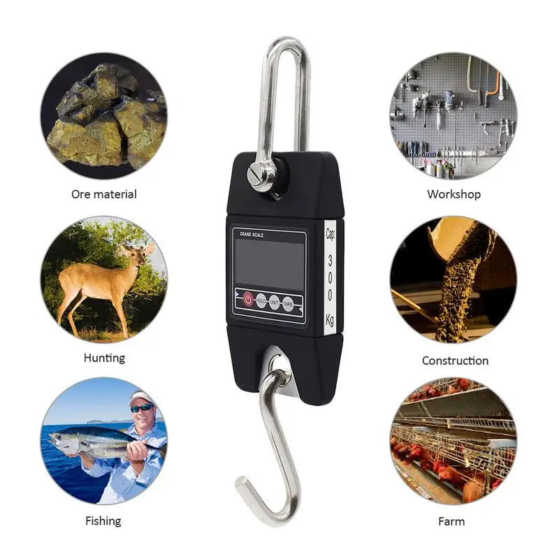 

Portable Mini 300KG Crane Scale Handheld Electronic Scale Stainless Steel Hook Hanging Scales Loop Weighing Balance