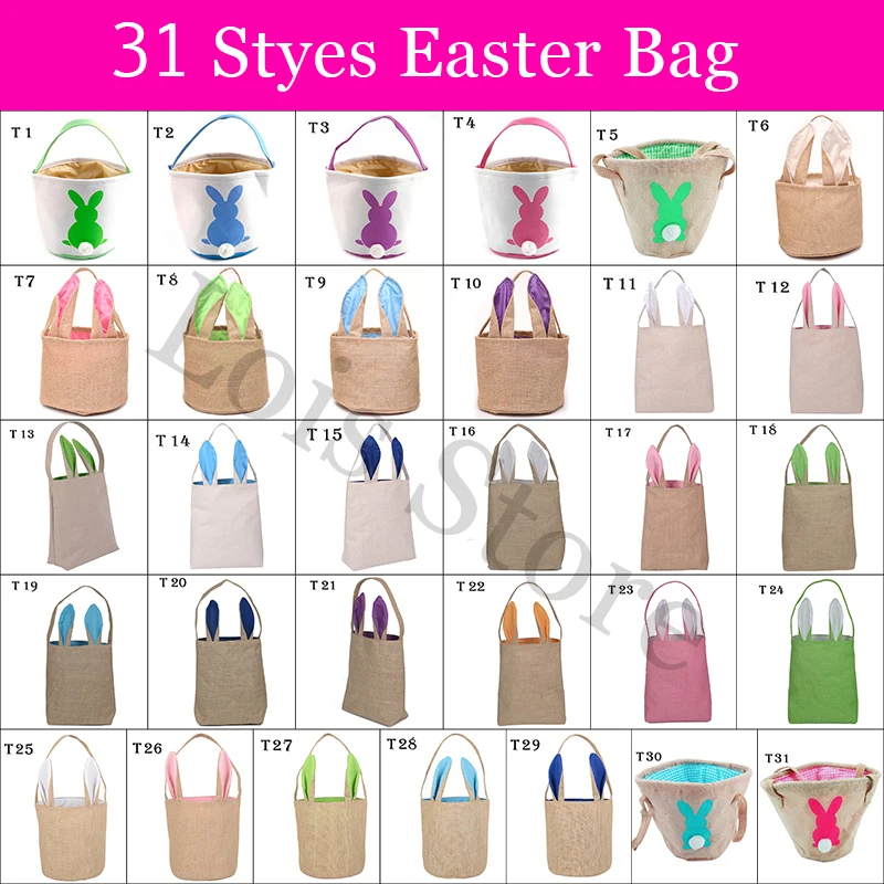 

1pcs Easter Bunny Tote Bag 31 Styles Rabbit Canvas Buckets Jute Burlap Ears Easter Bucket Gift Bag Festive Party Supplies