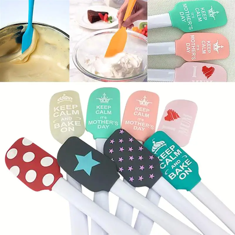  1pc Cute Heart Stars Letters Pattern Cake Spatula Food Grade Silicone Butter Scraper Cake Cream Mix
