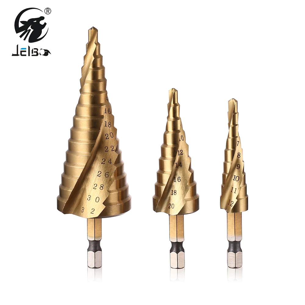 

JelBo 3/pcs 4-12/20/32mm HSS Spiral Grooved Center Drill Bit Solid Carbide Mini Drill Accessories Titanium Step Cone Drill Bit