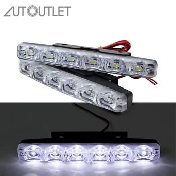 

AUTOUTLET 2pcs LED Car Daytime Running Lights DRL 6 LEDs DC 12V 6000K Automobile Light Source Car Styling Waterproof DRL Light