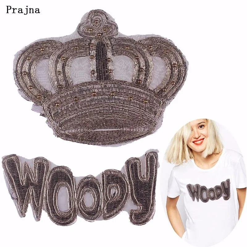 Prajna золотые края бисера Корона Патчи DIY древесные слова патчи для ткани Швейные