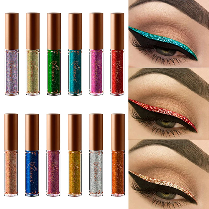 

NICEFACE 12 Colors Metallic Glitter Liquid Eyeliner Shiny Diamond High Pearlescent Liquid Waterproof Eyeliner Makeup TSLM1