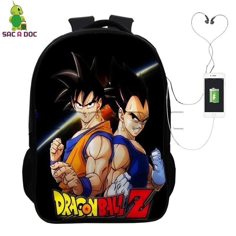 Dragon Ball Z Backpack Super Saiyan Goku Vegeta Vegetto School Bags for Teenagers USB Charge