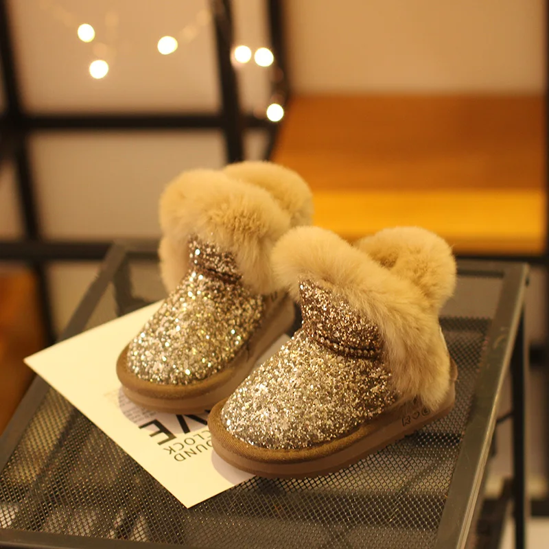 2018 Winter Boots Bling Sequin Girls Boots Winter Shoes For Girls Gold