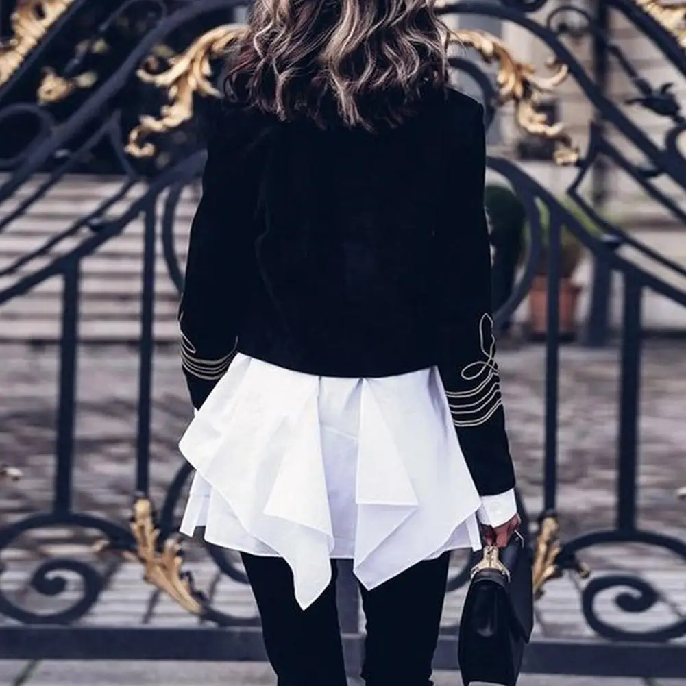 MISSKY 2019 New Women Jacket Solid Color Double-breasted Short Style Long Sleeve Printed Coat For Autumn Spring