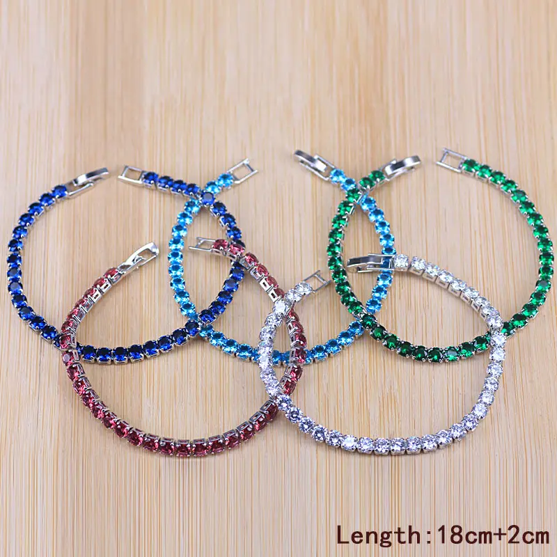 

Promotion 5 colors Royal Jewelry Sterling 925 Silver Round Blue Cubic Zirconia Link & Chain Bracelet For Women Christmas Gift