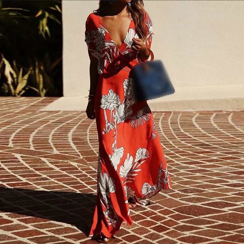 

Women Summer Floral Boho Party Evening Beach Dresses Long Maxi Dress Sundress