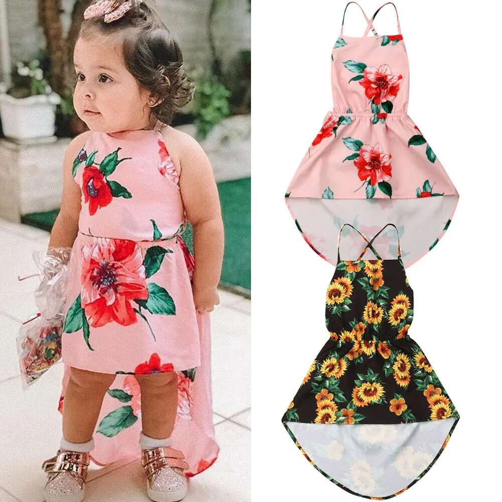 

Summer Kid Baby Girl Sunflower Floral Dress Sleeveless Backless Party Pageant Dress Casual Sundress