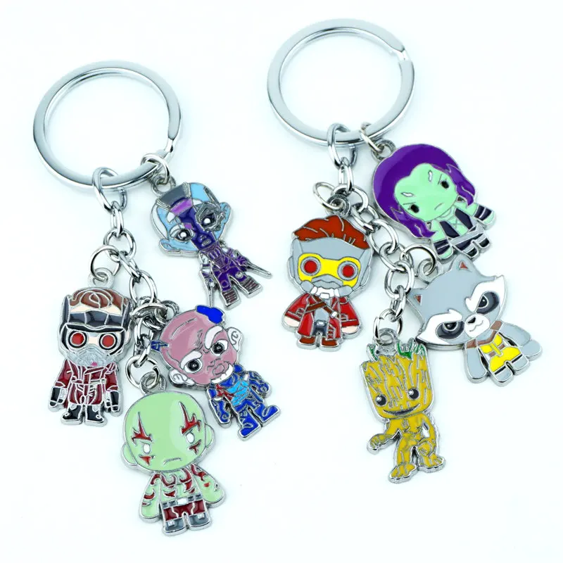 

Guardians of the Galaxy Star-Lord Groot Rocket Raccoon Keychain Keyring 4 in 1 set Metal Pendants Key Ring Cosplay Accessories