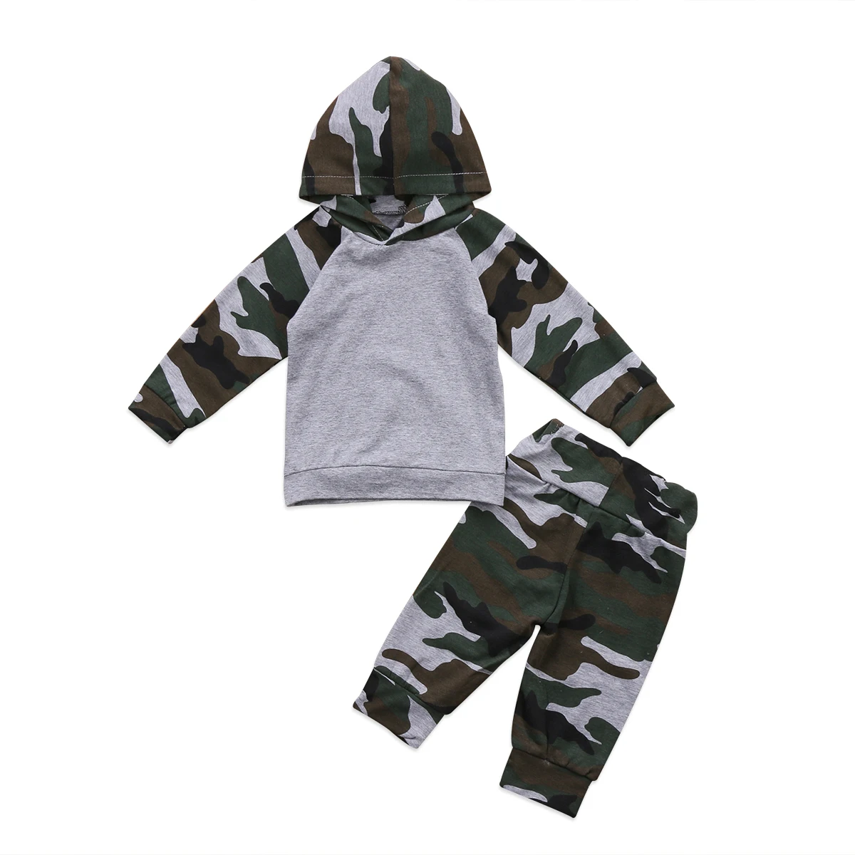  Pudcoco 2PCS Newborn Baby Boys Camouflage Hooded Top+Camo Pants Outfits Cotton Clothes Casual Warm 
