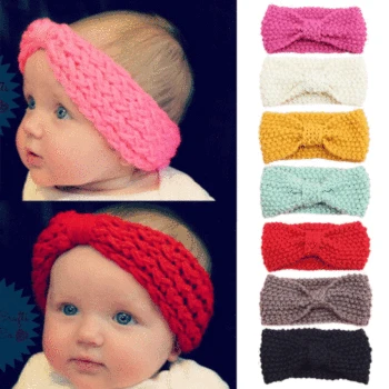 

2019 New Fashion Baby Boys Girls Warm Large Buckle Headgear Wool Headband Infant Twist Knitted Cute Hairband Winter Accessories