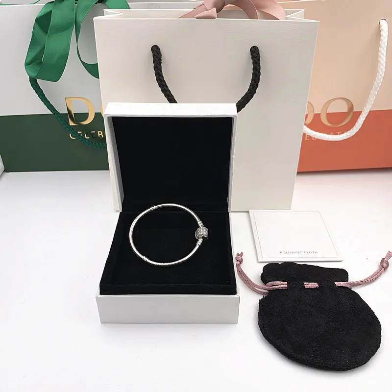 

2019 NEW Engraving logo Charm 925 silver bangle pandoras bracelet bead chain jewelry women gifts,1pz