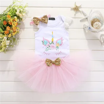 

Newborn Baby Girls clothes Lace Tulle Skirts Bow Headband round neck Ruffle sleeveless Flower print Bodysuit 3Pc cotton Outfit