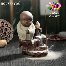 20 шт. благовония конусы+ горелка маленький монах кадило в виде маленького Будды керамический водопад обратного потока благовония горелка аромат Joss Encens держатель