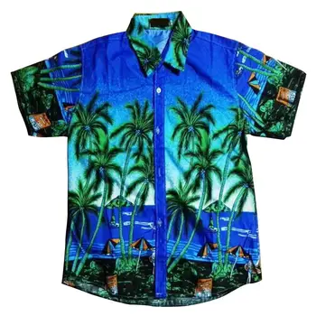 

MISSKY Unisex Lovers Men Shirt Short Sleeve Beach Shirt Hawaiian Scenery Casual Couple Tops For Male