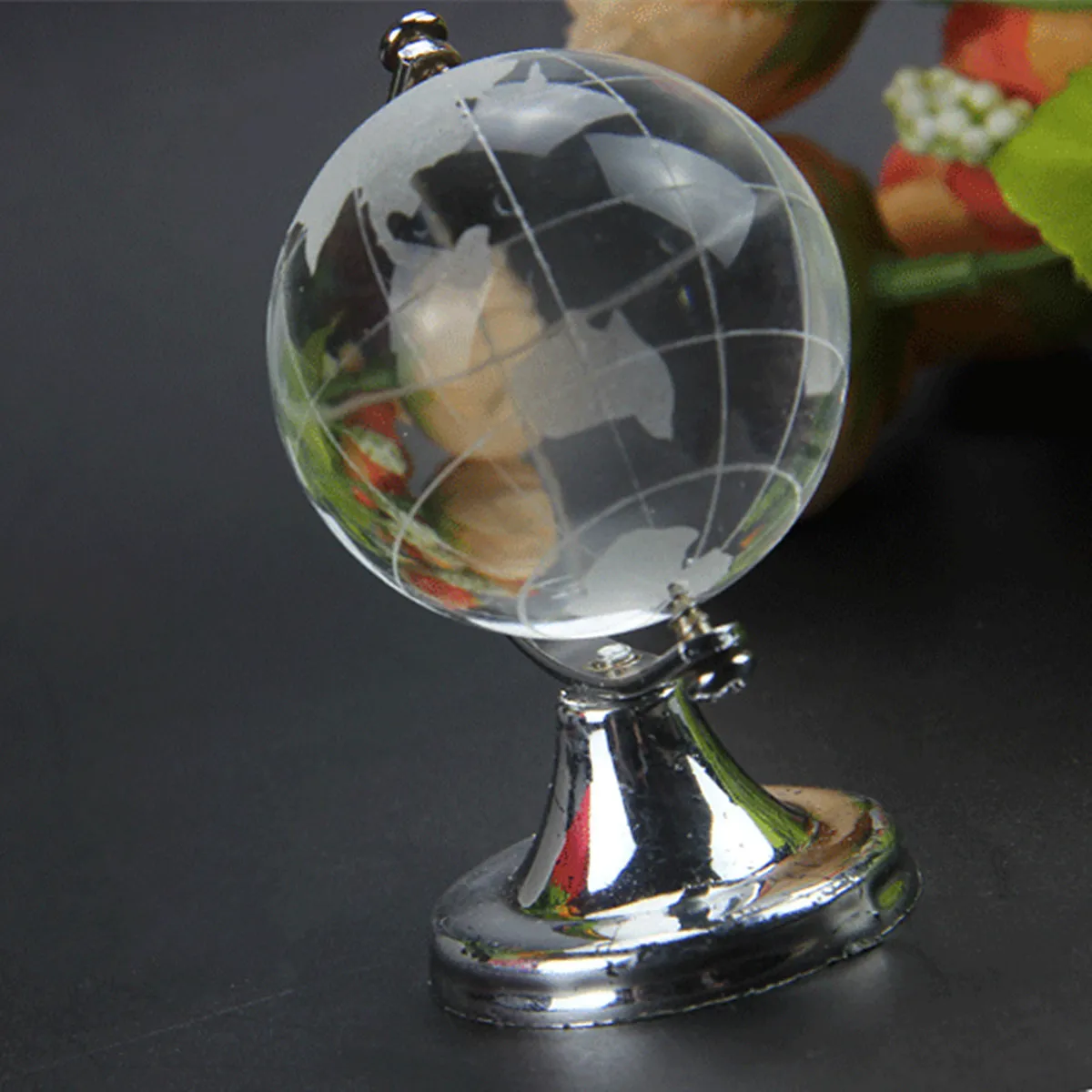 KiWarm Small 4cm Crystal Glass Rotating Clear Transparent World Globe