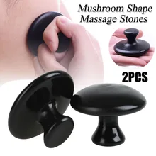 2pcs Black Basalt Stone Essential Oil Massage Mushroom Shape Spa Energy Stone for Body Face Massage Stone